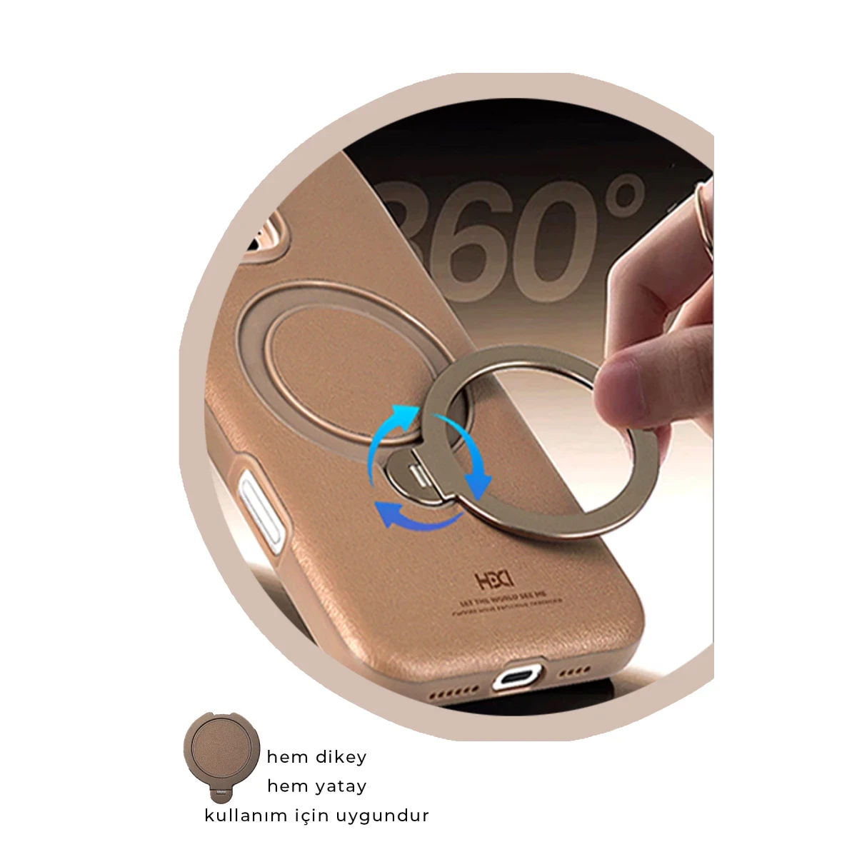 HDD Apple iPhone 14 Pro Max Vapor Deri Magsafe Standlı Kılıf - Gold