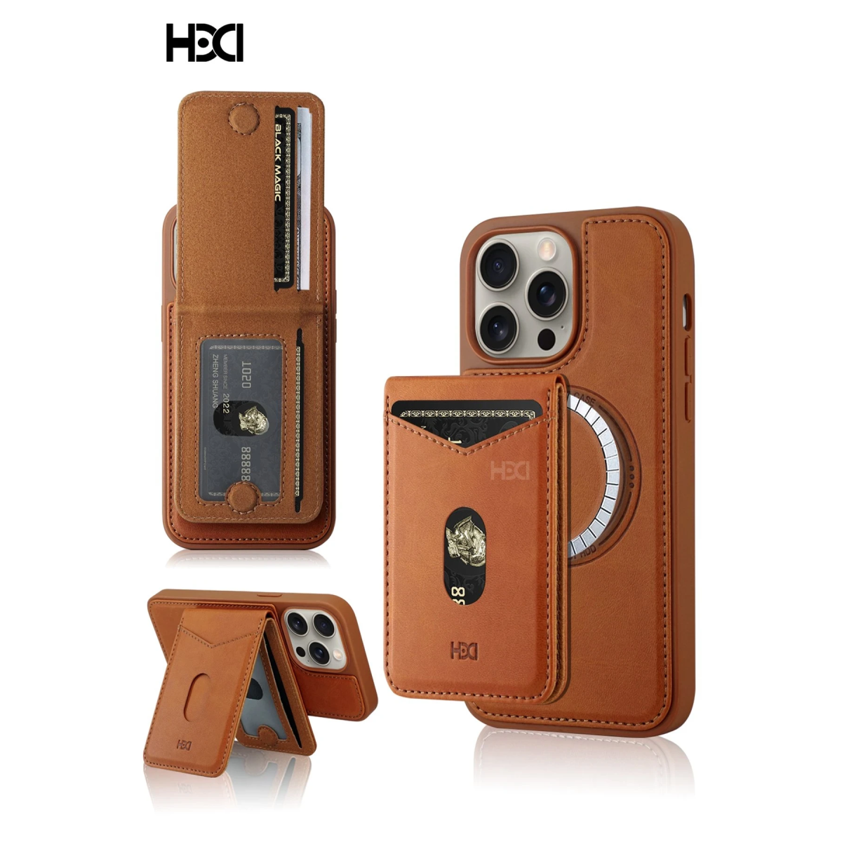 HDD Apple iPhone 15 HBC-246 Ottawa Magnet Kartvizitli Standlı Kapak - Kahverengi
