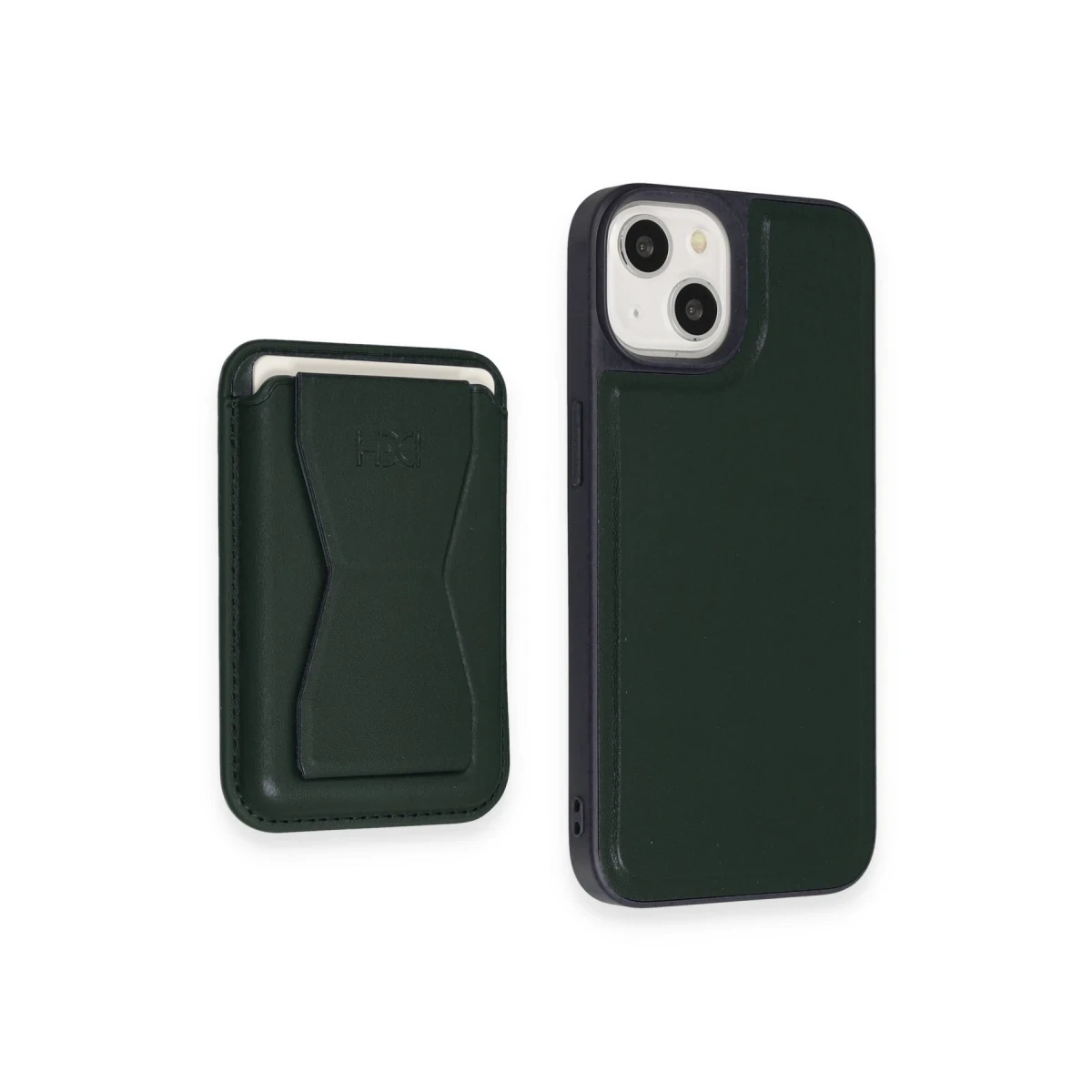 HDD Apple iPhone 15 Kılıf HD Deri Luxury Magnet Kartvizitli Kapak - Koyu Yeşil