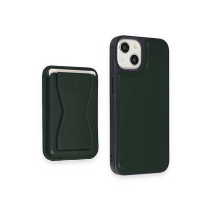 HDD Apple iPhone 15 Kılıf HD Deri Luxury Magnet Kartvizitli Kapak - Koyu Yeşil