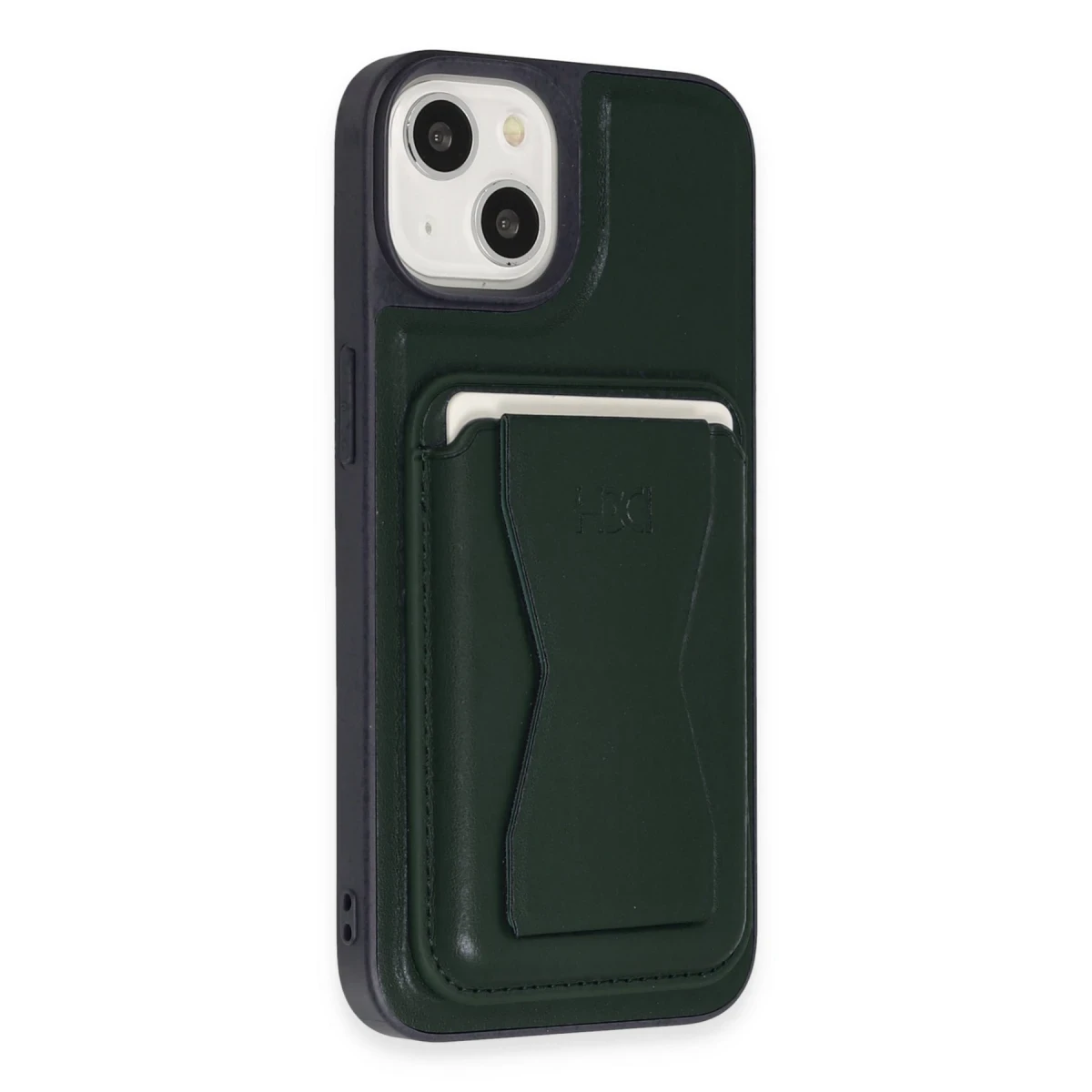 HDD Apple iPhone 15 Kılıf HD Deri Luxury Magnet Kartvizitli Kapak - Koyu Yeşil