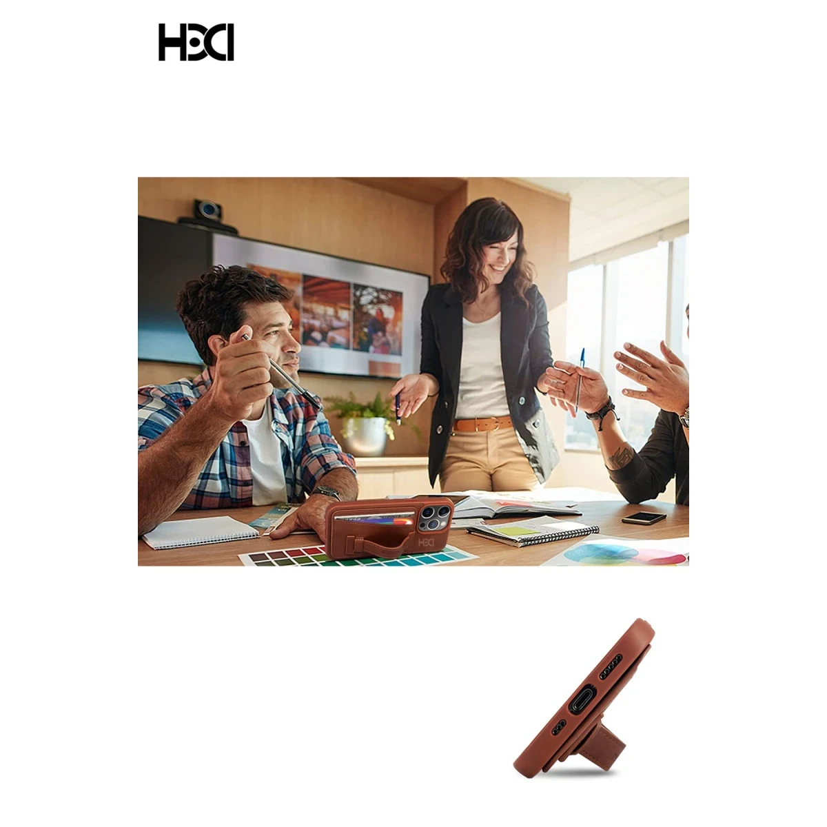 HDD Apple iPhone 15 Pro Kılıf HD Deri Kartvizitli Kapak - Siyah