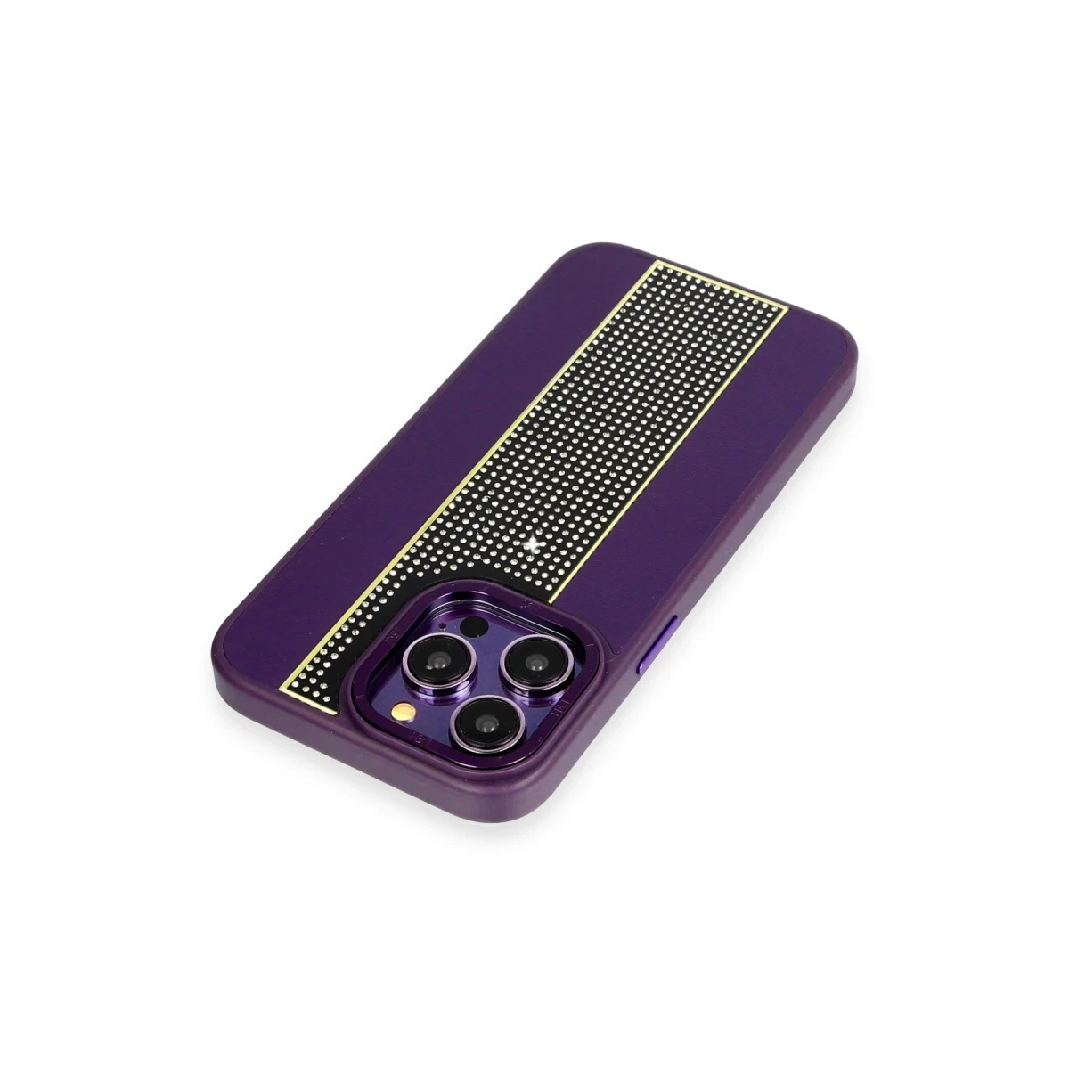 HDD Apple iPhone 15 Pro Max Kılıf HBC-160 Almera Taşlı Kapak - Derin Mor