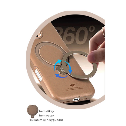 HDD Apple iPhone 15 Pro Max Vapor Deri Magsafe Standlı Kılıf - Gold