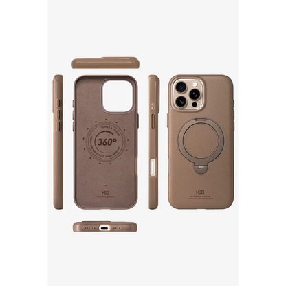 HDD Apple iPhone 16 Pro Max Vapor Deri Magsafe Standlı Kılıf - Gold