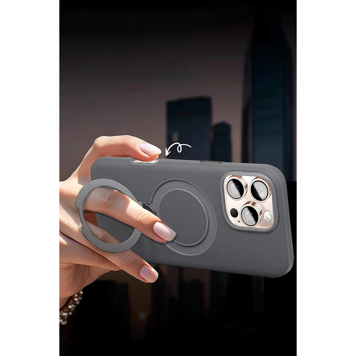 HDD Apple iPhone 16 Pro Max Vapor Deri Magsafe Standlı Kılıf - Titan Gri