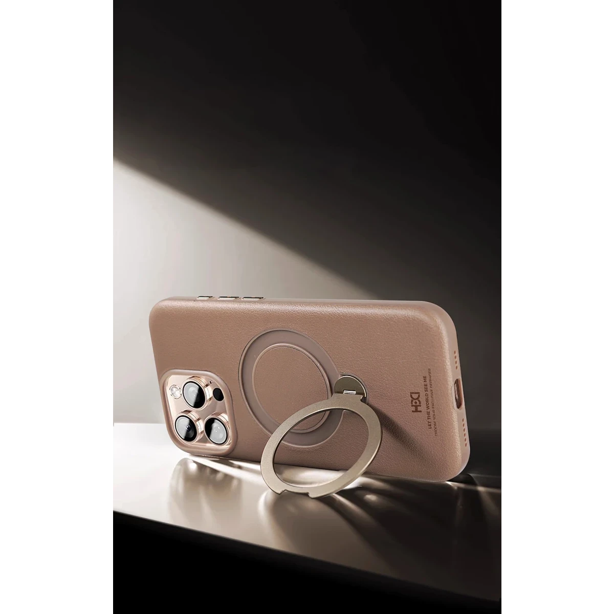HDD Apple iPhone 16 Pro Vapor Deri Magsafe Standlı Kılıf - Gold