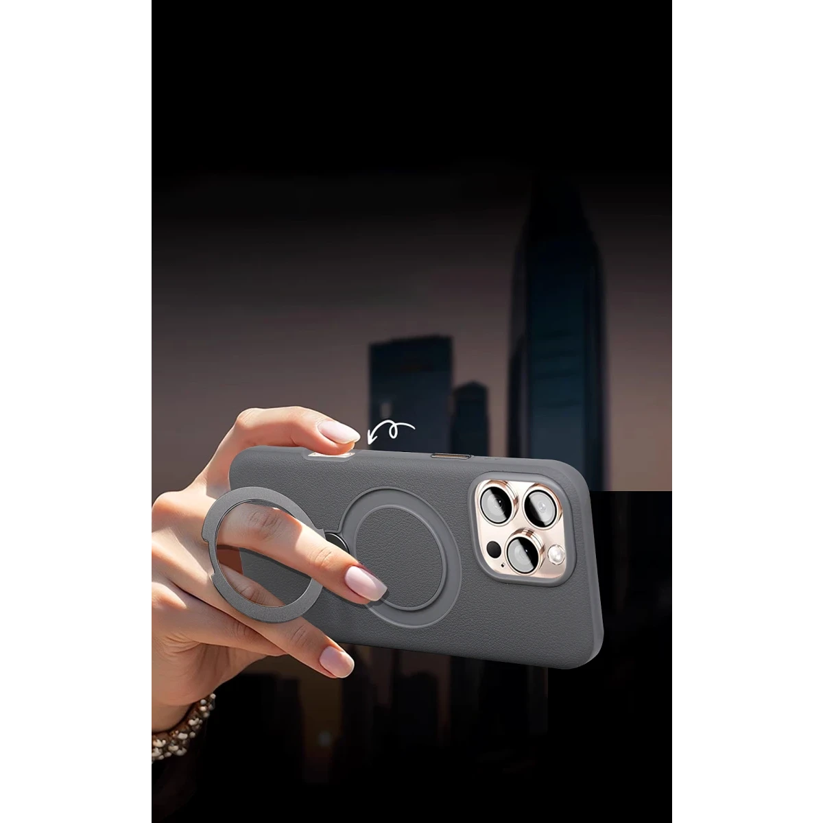 HDD Apple iPhone 16 Pro Vapor Deri Magsafe Standlı Kılıf - Gold