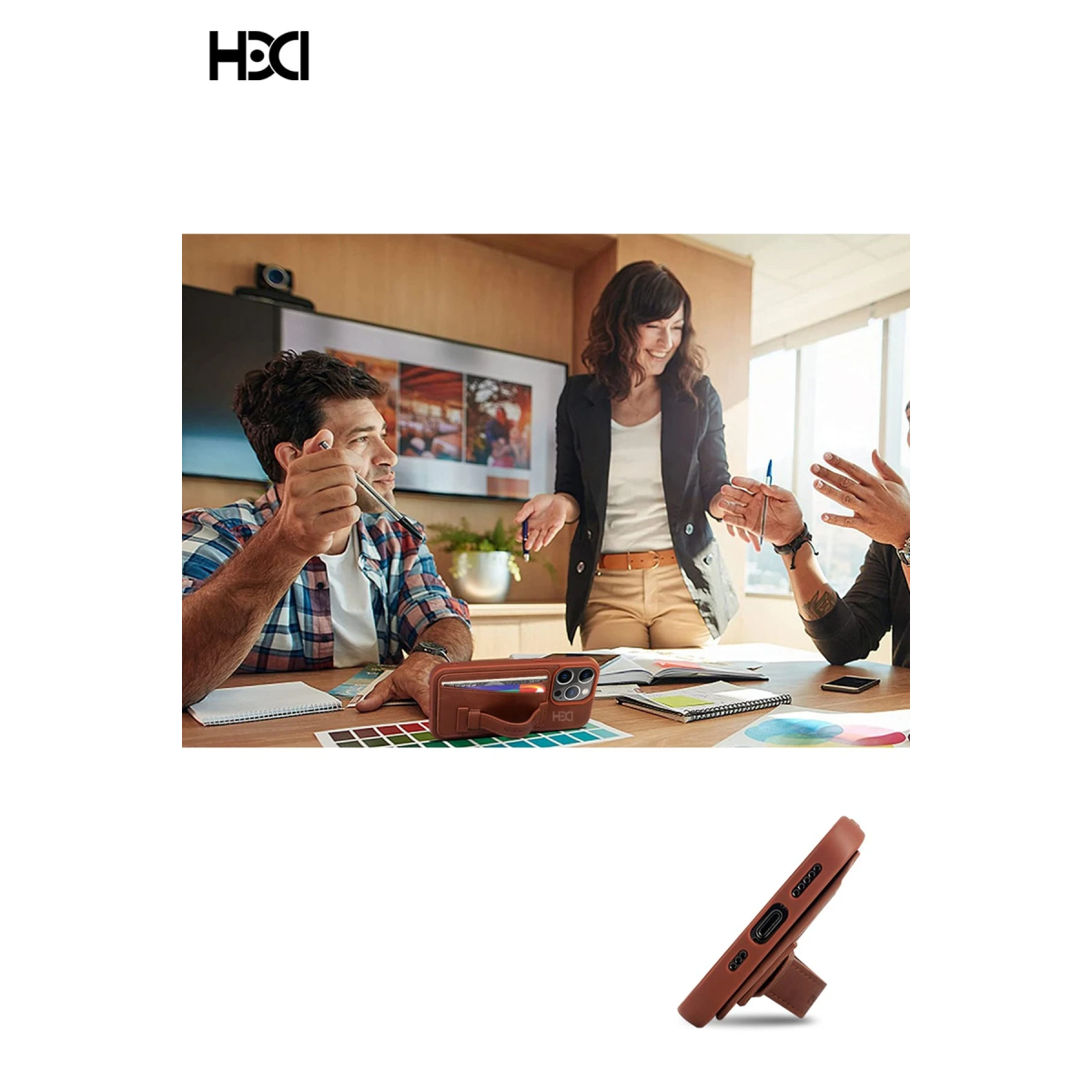 HDD Samsung Galaxy S22 Plus Kılıf HD Deri Kartvizitli Kapak - Kahverengi