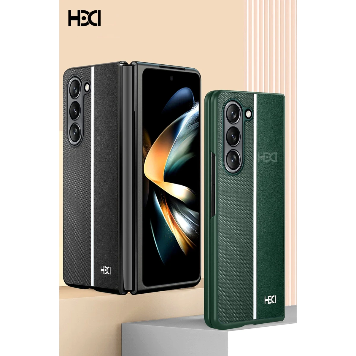 HDD Samsung Galaxy Z Fold 5 Kılıf HBC-155 Lizbon Kapak - Koyu Yeşil