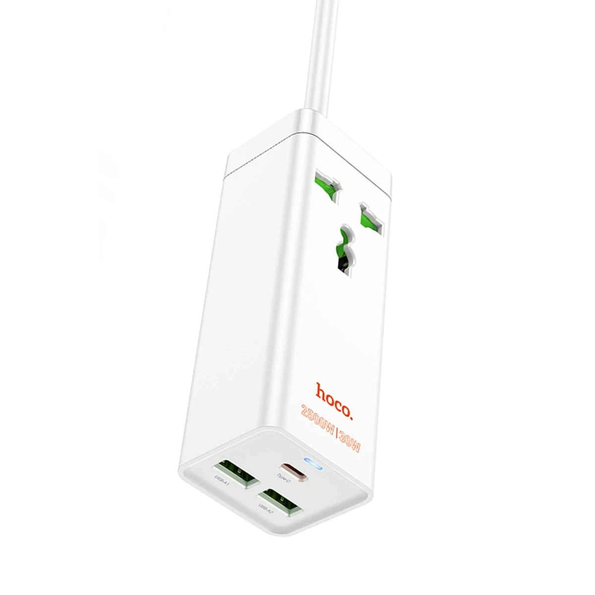 Hoco. AC9A 1.5M Talent 2 Adet USB 1 Adet Type-C 1 Adet Priz PD30W Şarj Aleti - Beyaz