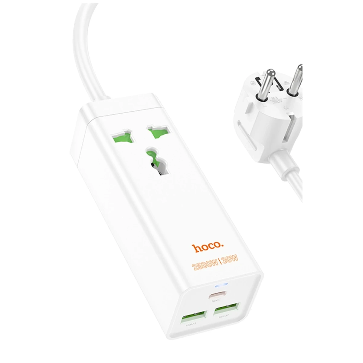 Hoco. AC9A 1.5M Talent 2 Adet USB 1 Adet Type-C 1 Adet Priz PD30W Şarj Aleti - Beyaz