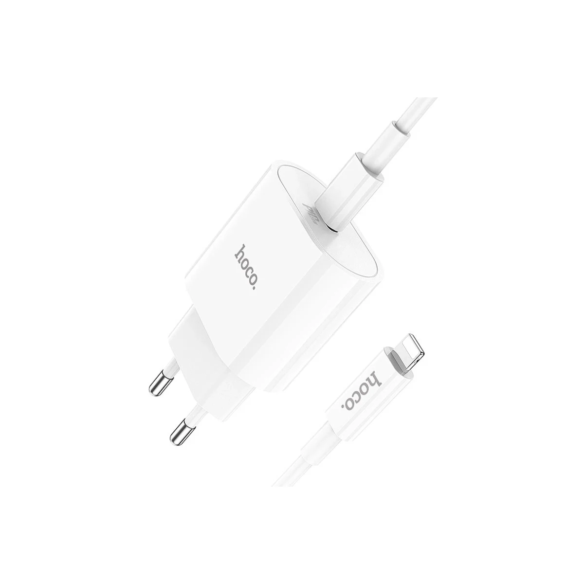 Hoco. C94A Metro 20W Type-C Çıkışlı Ekstra Type-C to Lightning Kablolu PD Hızlı Şarj Aleti - Beyaz