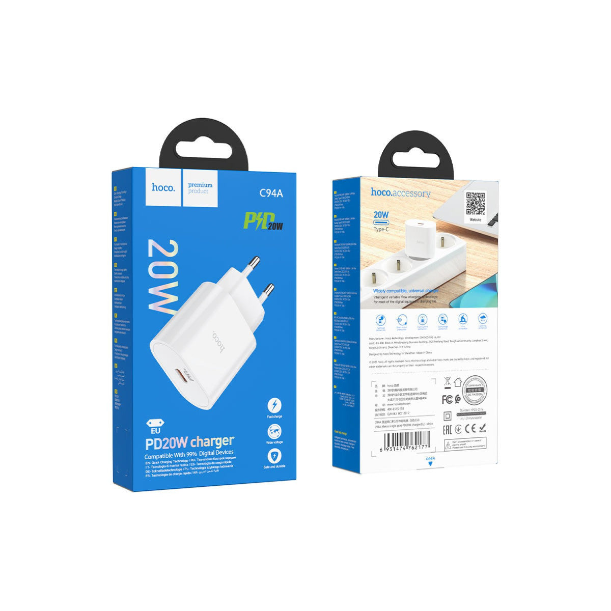 Hoco. C94A Metro 20W Type-C Çıkışlı PD Hızlı Şarj Aleti