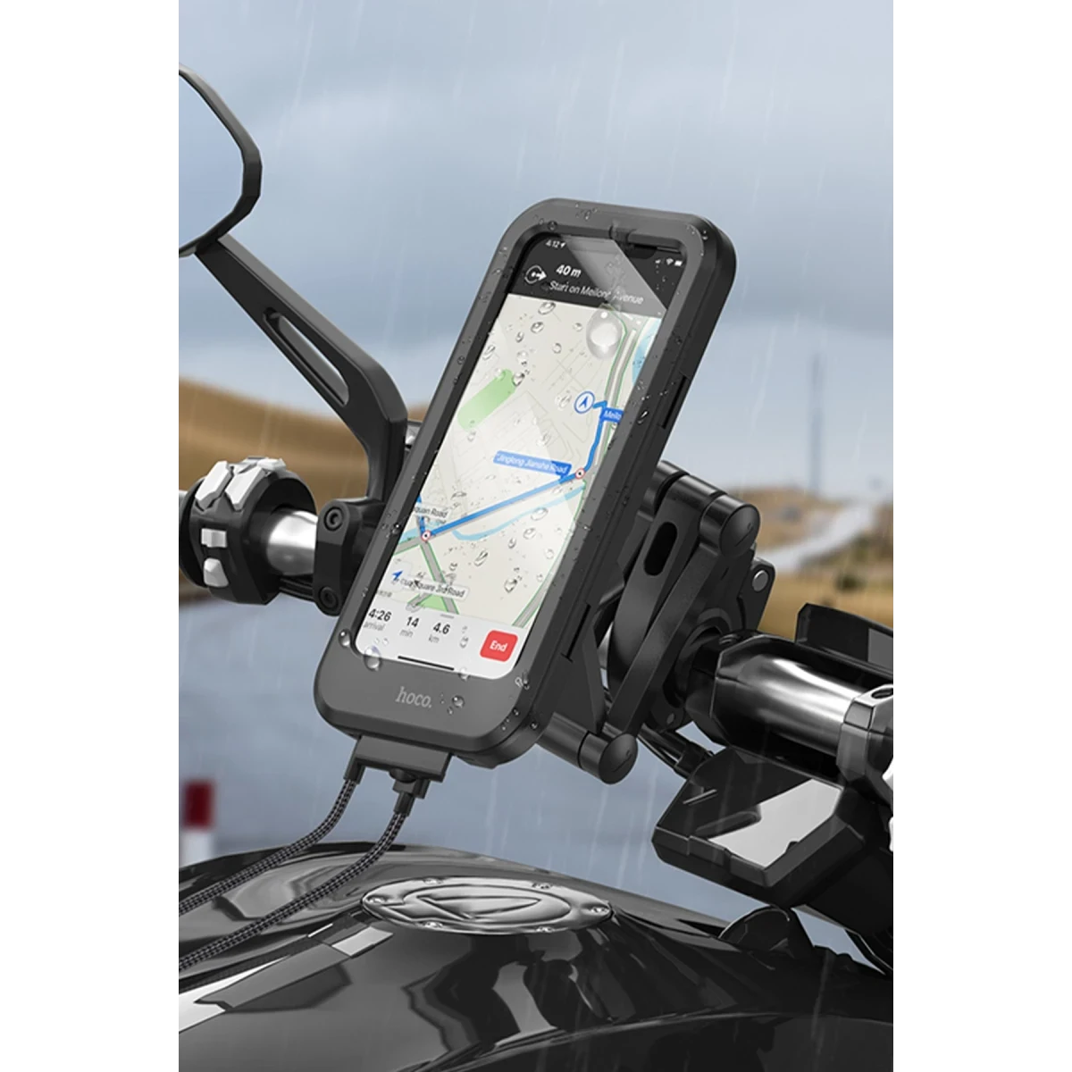 Hoco. CA101 Su Geçirmez Motosiklet Telefon Tutucu - Siyah