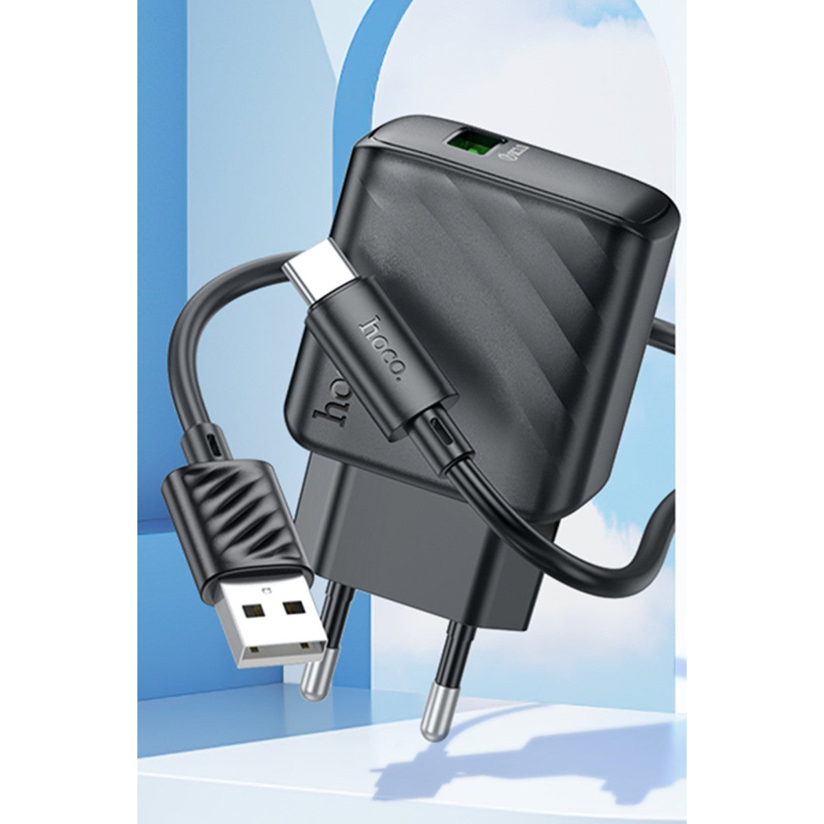 Hoco. CS21A Rich 18W USB 3.0 QC Çıkışlı Ekstra USB to Type-C Kablolu Hızlı Şarj Aleti