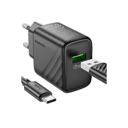 Hoco. CS21A Rich 18W USB 3.0 QC Çıkışlı Ekstra USB to Type-C Kablolu Hızlı Şarj Aleti