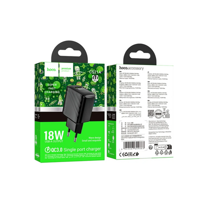 Hoco. CS21A Rich 18W USB 3.0 QC Çıkışlı Hızlı Şarj Aleti - Siyah