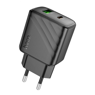 Hoco. CS23A Sunlight 30W 1 Adet Type-C ve 1 Adet USB 3.0 QC Çıkışlı Ekstra Type-C to Lightning Kablolu PD Hızlı Şarj Aleti - Siyah