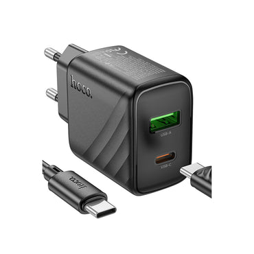 Hoco. CS23A Sunlight 30W 1 Adet Type-C ve 1 Adet USB 3.0 QC Çıkışlı Ekstra Type-C to Type-C Kablolu PD Hızlı Şarj Aleti