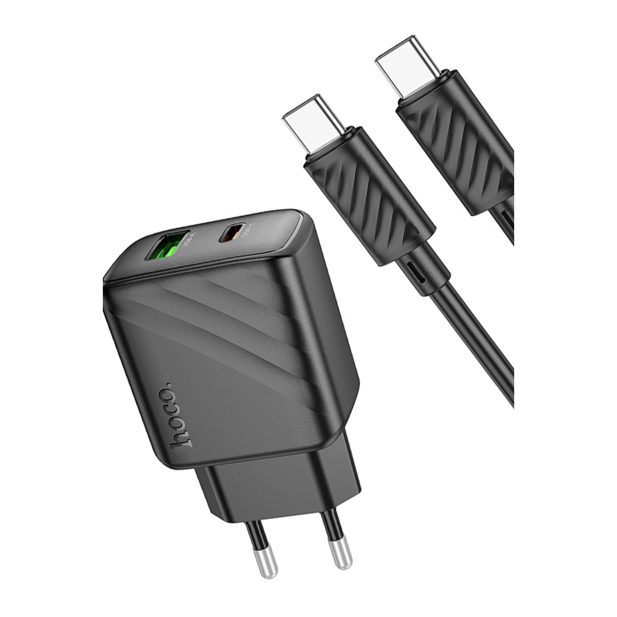 Hoco. CS23A Sunlight 30W 1 Adet Type-C ve 1 Adet USB 3.0 QC Çıkışlı Ekstra Type-C to Type-C Kablolu PD Hızlı Şarj Aleti