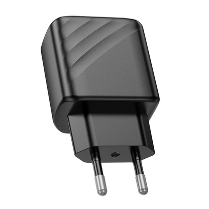 Hoco. CS23A Sunlight 30W 1 Adet Type-C ve 1 Adet USB 3.0 QC Çıkışlı PD Hızlı Şarj Aleti - Siyah
