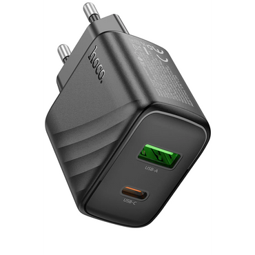 Hoco. CS23A Sunlight 30W 1 Adet Type-C ve 1 Adet USB 3.0 QC Çıkışlı PD Hızlı Şarj Aleti - Siyah