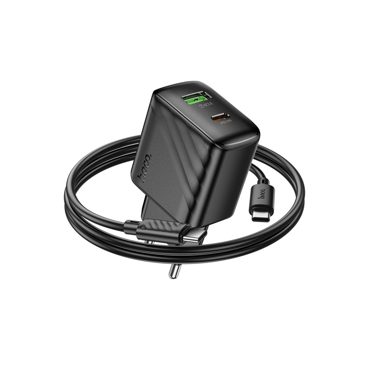 Hoco. CS25A Rico 20W 1 Adet Type-C ve 1 Adet USB 3.0 QC Çıkışlı Ekstra Type-C to Type-C Kablolu PD Hızlı Şarj Aleti