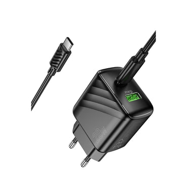 Hoco. CS25A Rico 20W 1 Adet Type-C ve 1 Adet USB 3.0 QC Çıkışlı Ekstra Type-C to Type-C Kablolu PD Hızlı Şarj Aleti