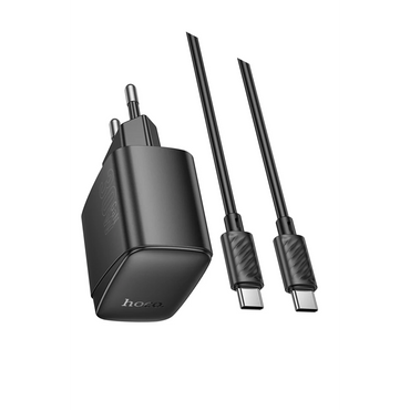 Hoco. CS61A Bright 30W 1 Adet Type-C ve 1 Adet USB 3.0 QC Çıkışlı Ekstra Type-C to Type-C Kablolu PD Hızlı Şarj Aleti - Siyah