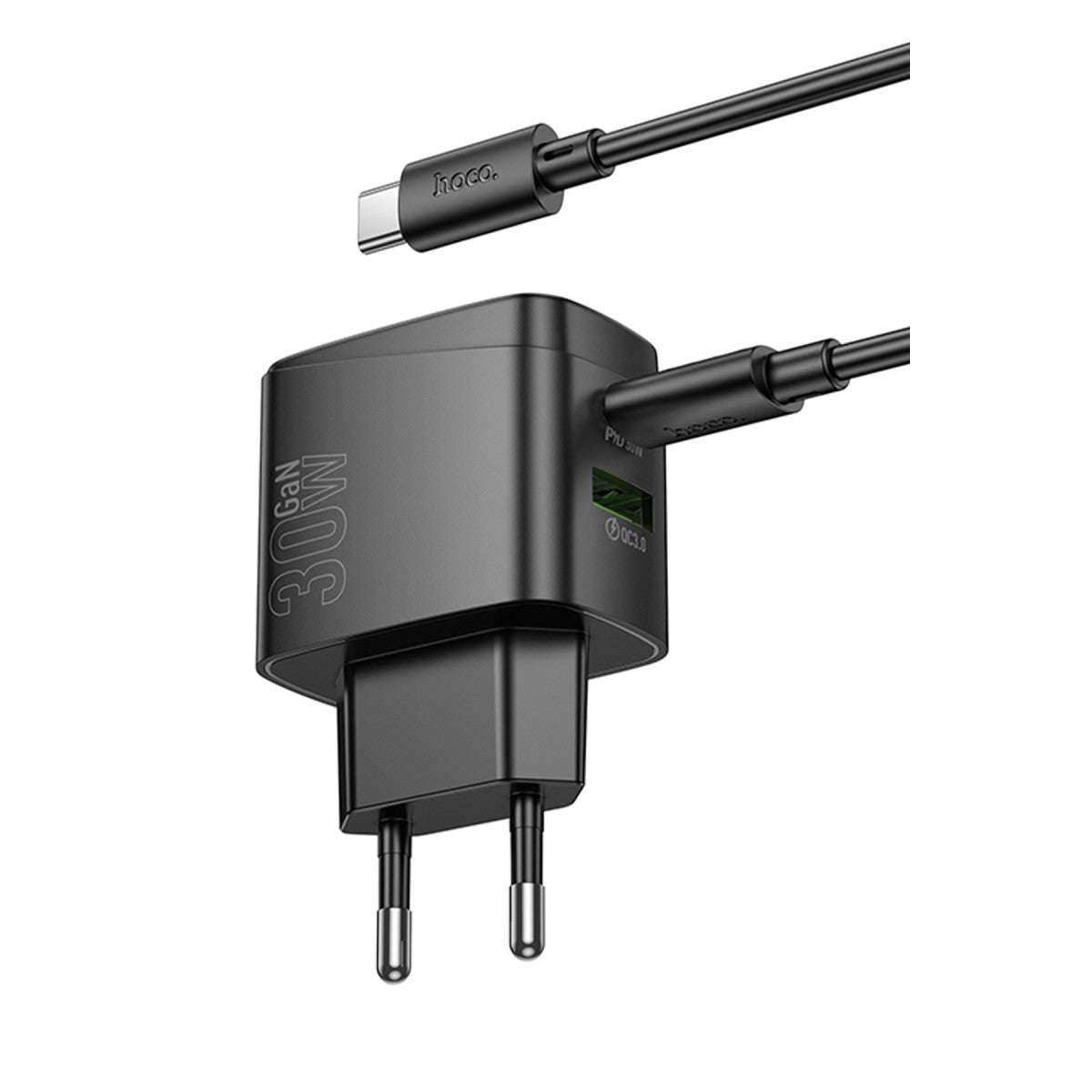 Hoco. CS61A Bright 30W 1 Adet Type-C ve 1 Adet USB 3.0 QC Çıkışlı Ekstra Type-C to Type-C Kablolu PD Hızlı Şarj Aleti