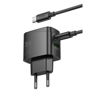 Hoco. CS61A Bright 30W 1 Adet Type-C ve 1 Adet USB 3.0 QC Çıkışlı Ekstra Type-C to Type-C Kablolu PD Hızlı Şarj Aleti