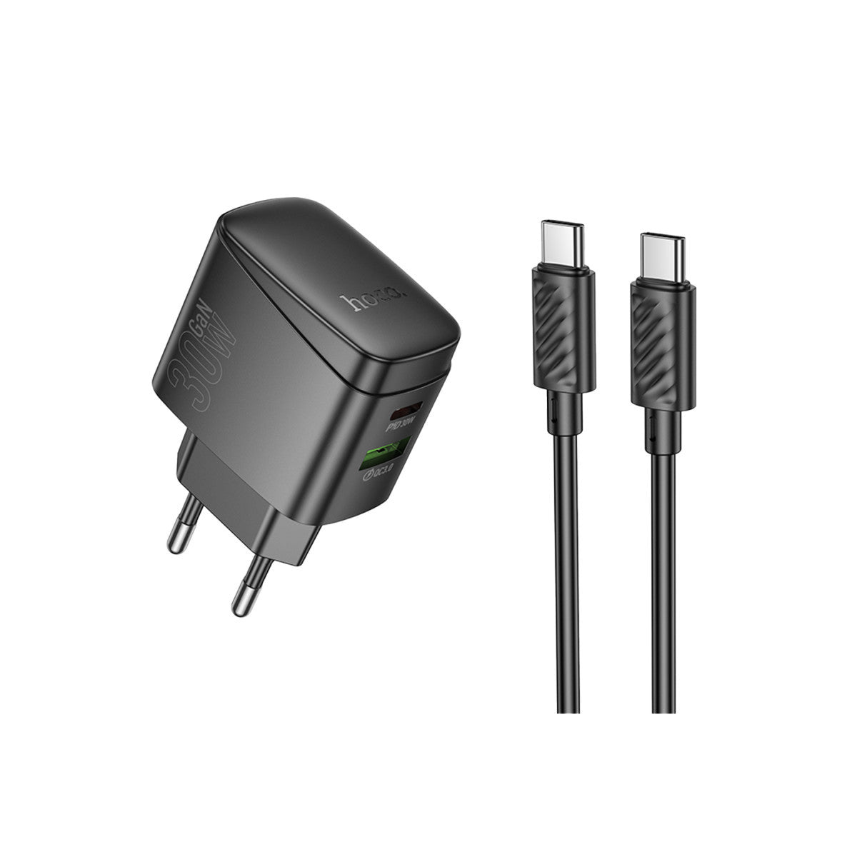 Hoco. CS61A Bright 30W 1 Adet Type-C ve 1 Adet USB 3.0 QC Çıkışlı Ekstra Type-C to Type-C Kablolu PD Hızlı Şarj Aleti