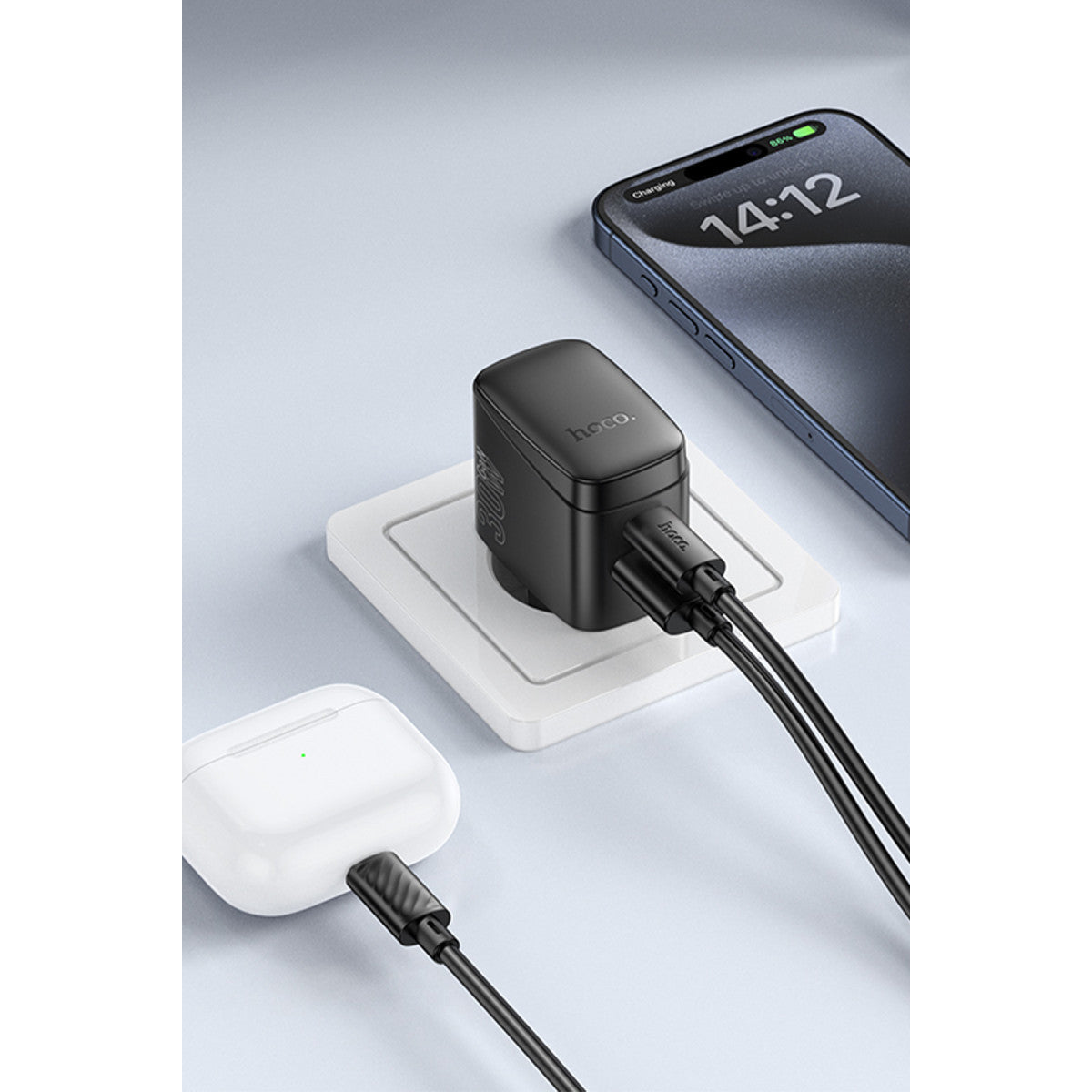 Hoco. CS61A Bright 30W 1 Adet Type-C ve 1 Adet USB 3.0 QC Çıkışlı Ekstra Type-C to Type-C Kablolu PD Hızlı Şarj Aleti