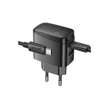 Hoco. CS61A Bright 30W 1 Adet Type-C ve 1 Adet USB 3.0 QC Çıkışlı Ekstra Type-C to Type-C Kablolu PD Hızlı Şarj Aleti