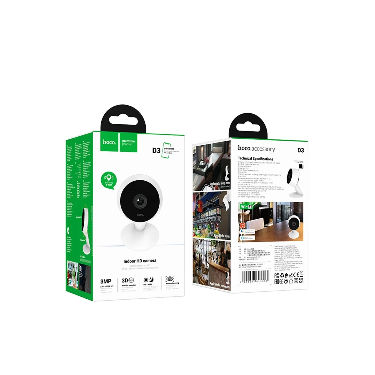 Hoco. D3 1080P 3MP Wifi İç Mekan Kamera - Beyaz