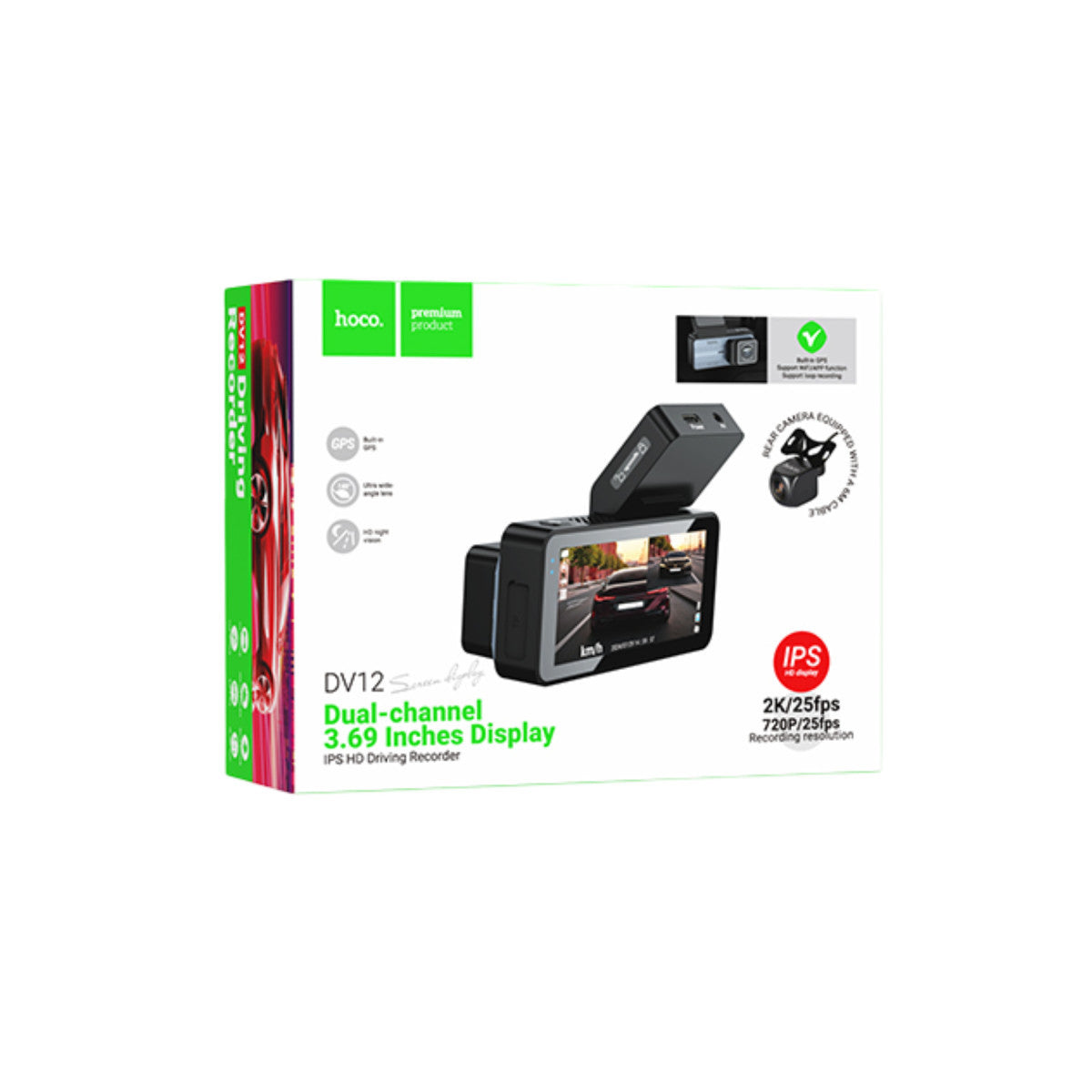 Hoco. DV12 2K GPS Destekli Ön ve Arka Kameralı Araç Kamerası