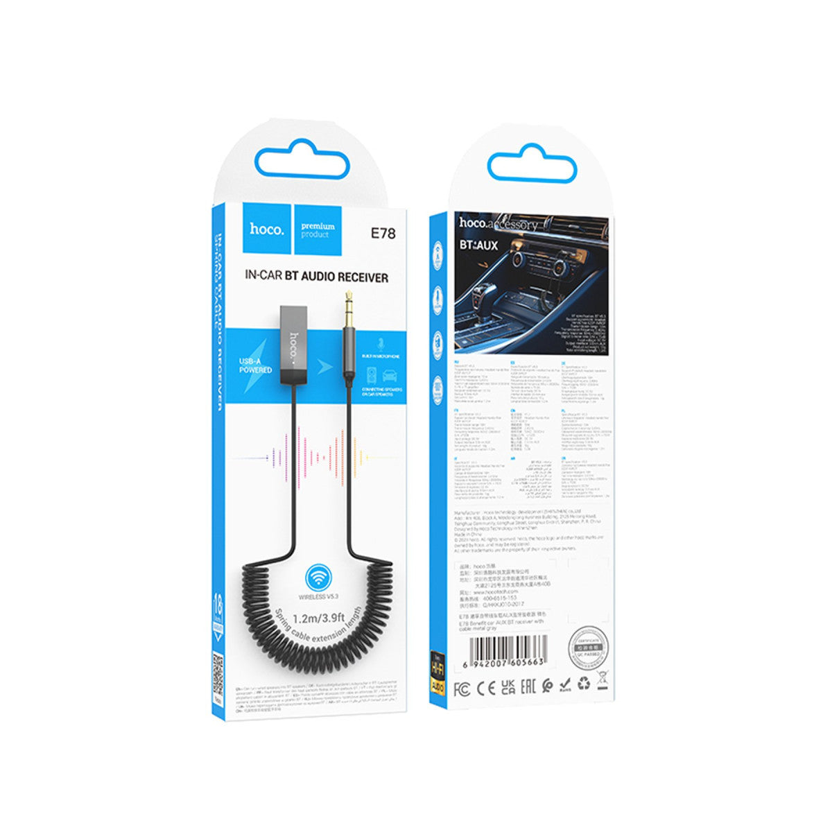 Hoco. E78 Tak Çalıştır BT Alıcılı 3.5mm Esnek Aux Kablo