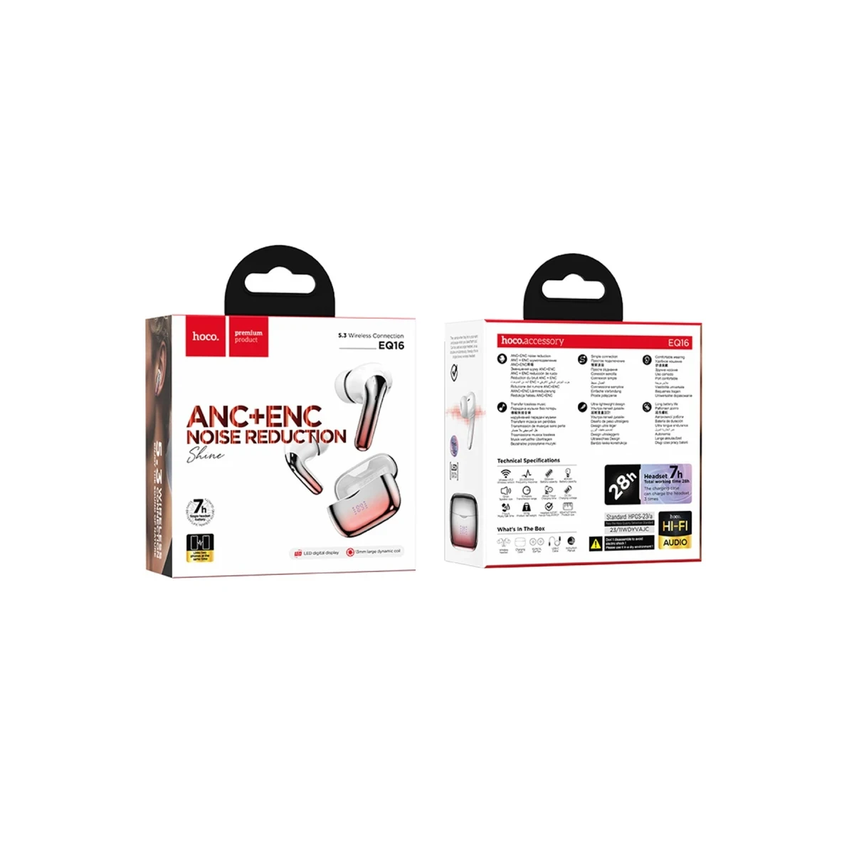 Hoco. EQ16 Aktif Gürültü Engelleyici Özellikli Bluetooth 5.3 Kablosuz TWS Airpods Kulaklık - Kırmızı