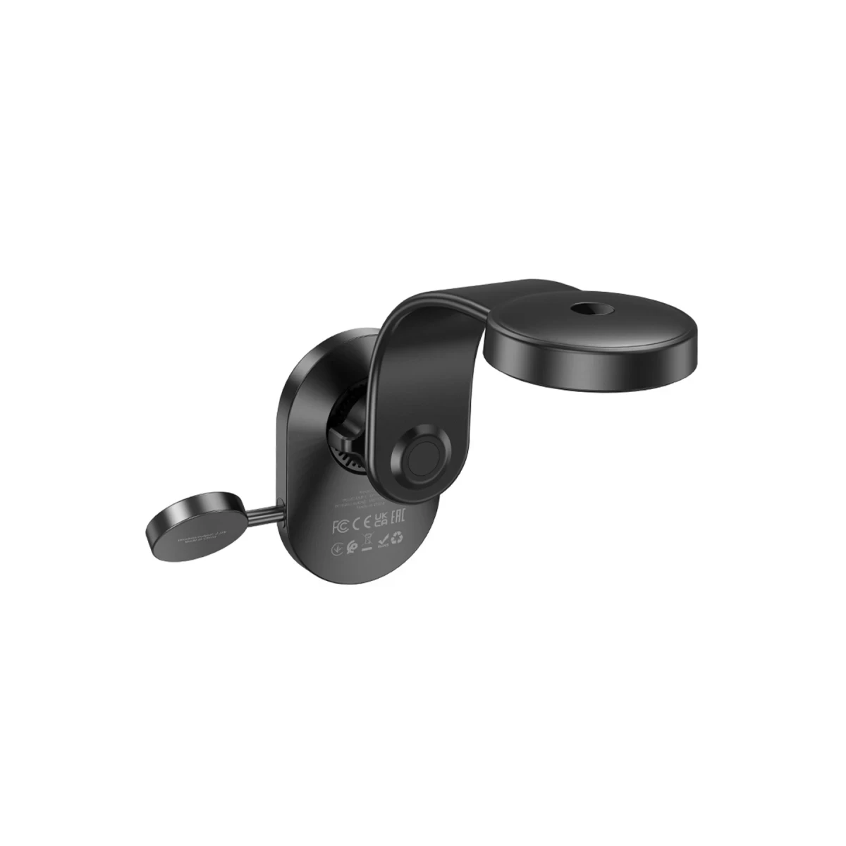 Hoco. HW28 Excelso Yapışkanlı 15W Kablosuz Şarj ve 2.5W Kablosuz Saat Şarj Destekli Magsafe Araç Tutucu - Siyah