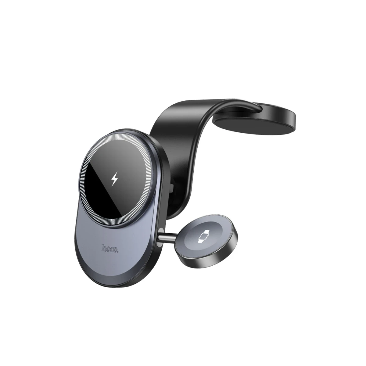 Hoco. HW28 Excelso Yapışkanlı 15W Kablosuz Şarj ve 2.5W Kablosuz Saat Şarj Destekli Magsafe Araç Tutucu - Siyah