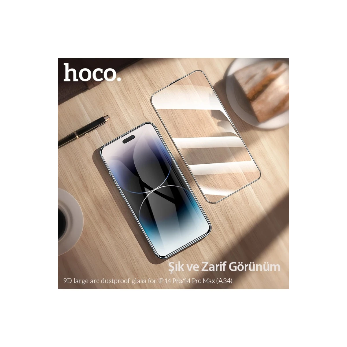 Hoco. Apple iPhone 14 Pro 9D Dustproof Cam Ekran Koruyucu - Siyah