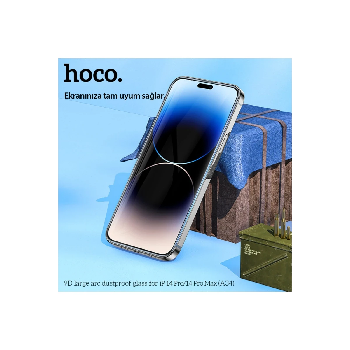Hoco. Apple iPhone 14 Pro 9D Dustproof Cam Ekran Koruyucu - Siyah