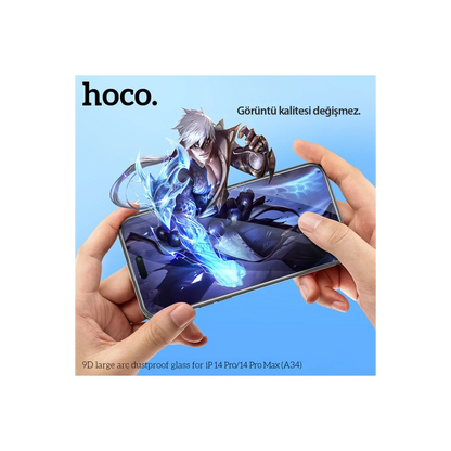 Hoco. Apple iPhone 14 Pro 9D Dustproof Cam Ekran Koruyucu - Siyah