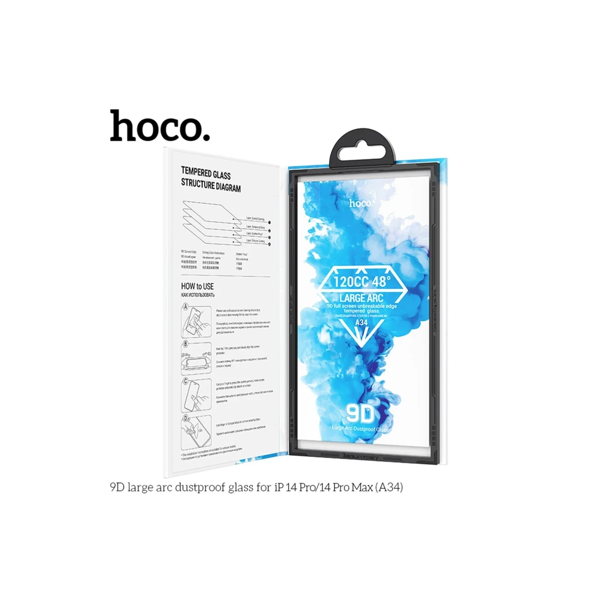 Hoco. Apple iPhone 14 Pro Max 9D Dustproof Cam Ekran Koruyucu - Siyah
