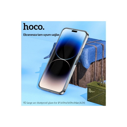 Hoco. Apple iPhone 14 Pro Max 9D Dustproof Cam Ekran Koruyucu - Siyah