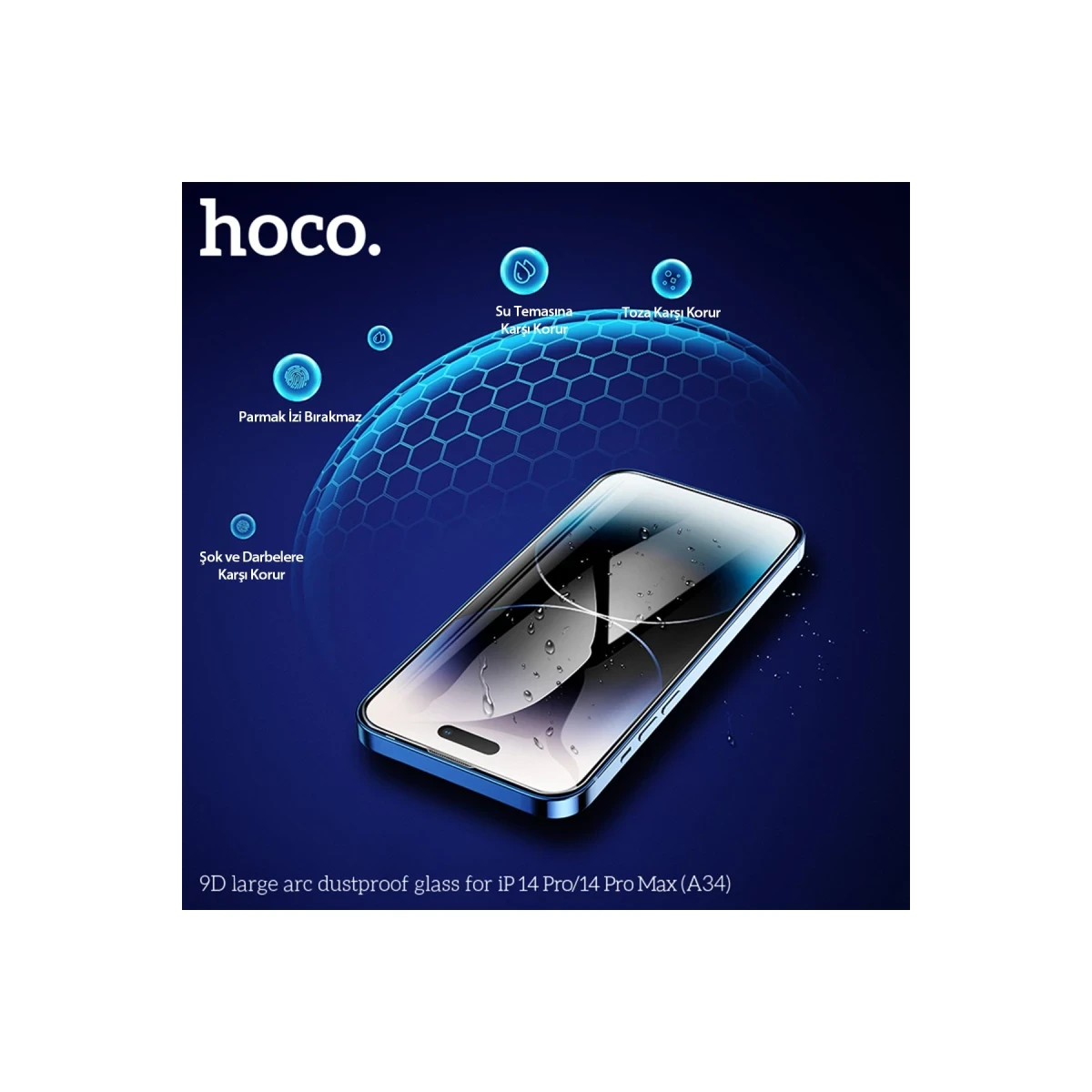 Hoco. Apple iPhone 14 Pro Max 9D Dustproof Cam Ekran Koruyucu - Siyah