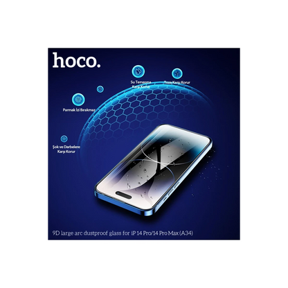 Hoco. Apple iPhone 14 Pro Max 9D Dustproof Cam Ekran Koruyucu - Siyah