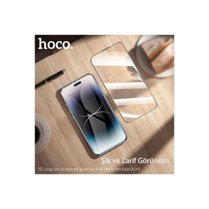 Hoco. Apple iPhone 14 Pro Max 9D Dustproof Cam Ekran Koruyucu - Siyah