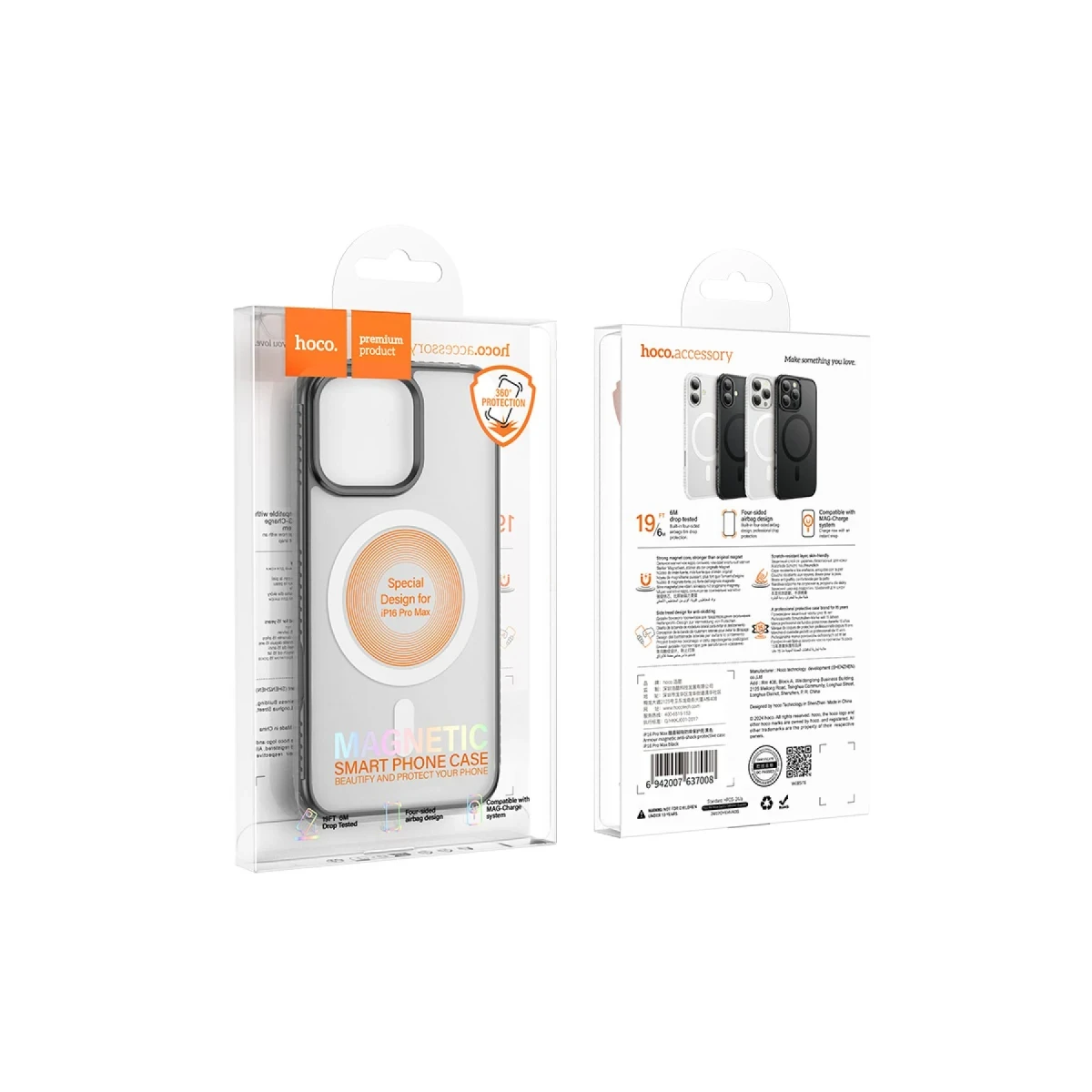 Hoco. Apple iPhone 16 Pro Armour Antishock Protective Magsafe Kapak - Siyah